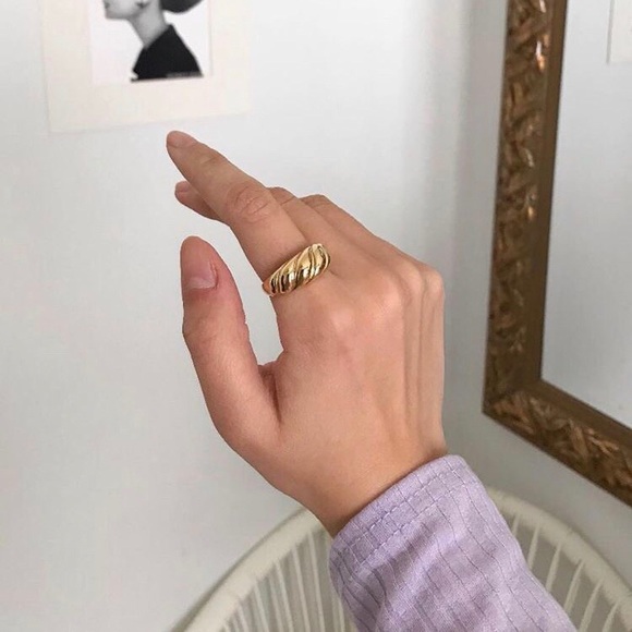 Gold Dome Croissant Signet Stackable Band Ring - Picture 2 of 8